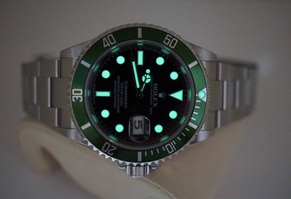 Rolex 16610LV SUBMARINER KERMIT GREEN BEZEL 50TH ANNIVERSARY RSC SERVICED FULL SET