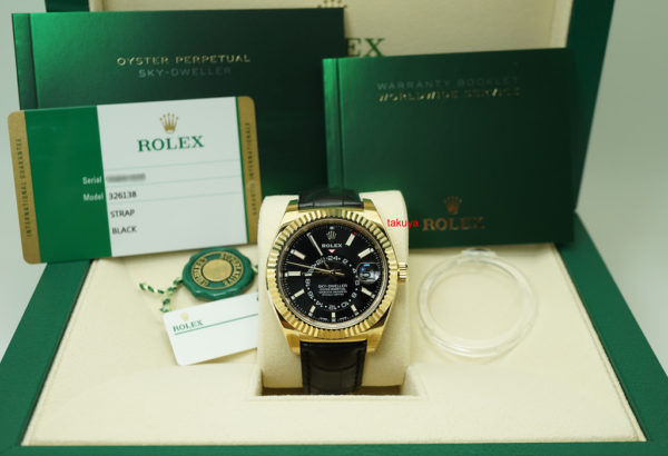 BRAND NEW Rolex 326138 SKY-DWELLER 18K YELLOW GOLD BLACK INDEX DIAL 2019 COMPLETE SET