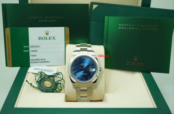 Rolex 126300 DATEJUST 41 AZZURRO BLUE ROMAN DIAL OYSTER 2019 WARRANTY FULL SET