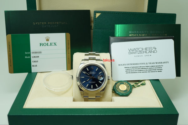 NEW Rolex 126334 DATEJUST 41 FLUTED BEZEL BLUE STICK DIAL OYSTER 2019 FULL SET