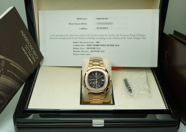 LIKE NEW Patek PHILIPPE 5980/1R NAUTILUS CHRONOGRAPH 18K ROSE GOLD 2019 FULL SET