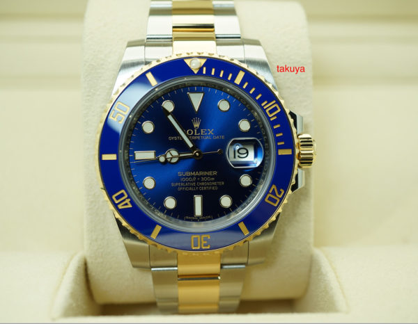 Rolex 116613LB SUBMARINER CERAMIC 18K YG STEEL SUNBURST BLUE DIAL 2018 WARRANTY FULL SET