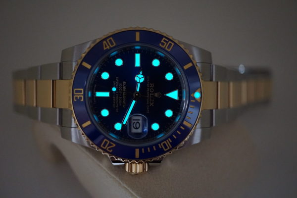 Rolex 116613LB SUBMARINER CERAMIC 18K YG STEEL SUNBURST BLUE DIAL 2018 WARRANTY FULL SET