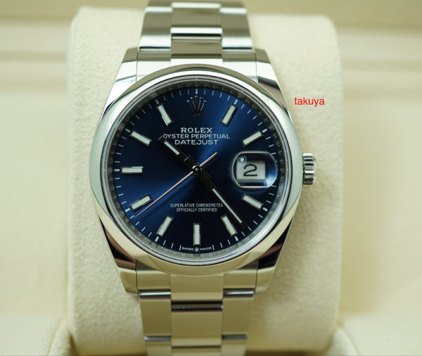 Rolex 126200 DATEJUST 36 BLUE STICK DIAL OYSTER BAND 2019 WARRANTY FULL SET