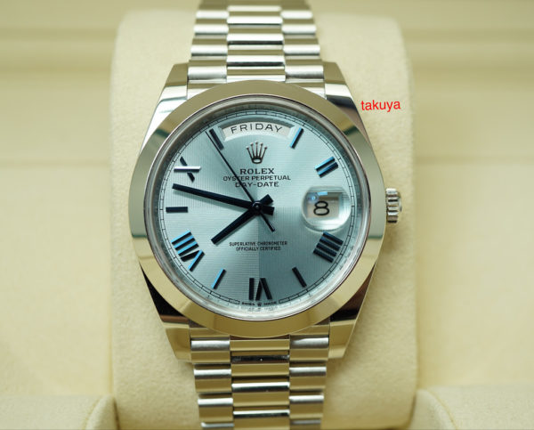 Rolex 228206 DAY DATE PLATINUM ICE BLUE ROMAN QUADRANT DIAL 40MM 2019 WARRANTY