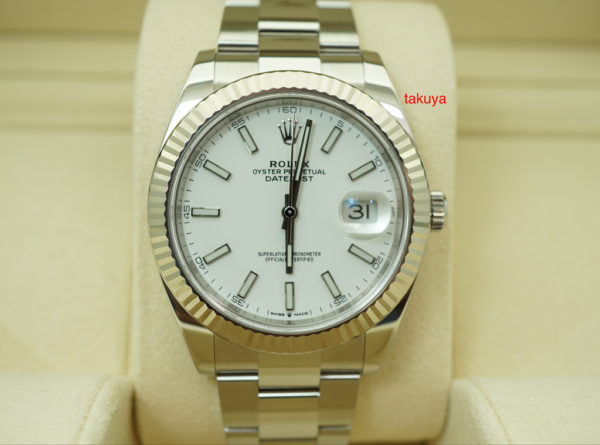 Rolex 126334 DATEJUST 41 FLUTED BEZEL WHITE STICK DIAL OYSTER 2019 WARRANTY