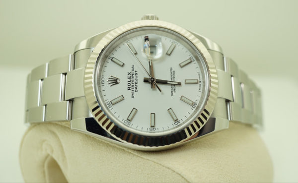 Rolex 126334 DATEJUST 41 FLUTED BEZEL WHITE STICK DIAL OYSTER 2019 WARRANTY