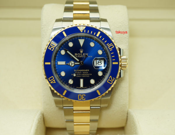 Rolex 116613LB SUBMARINER CERAMIC 18K YG STEEL SUNBURST BLUE DIAL 2019 WARRANTY FULL SET