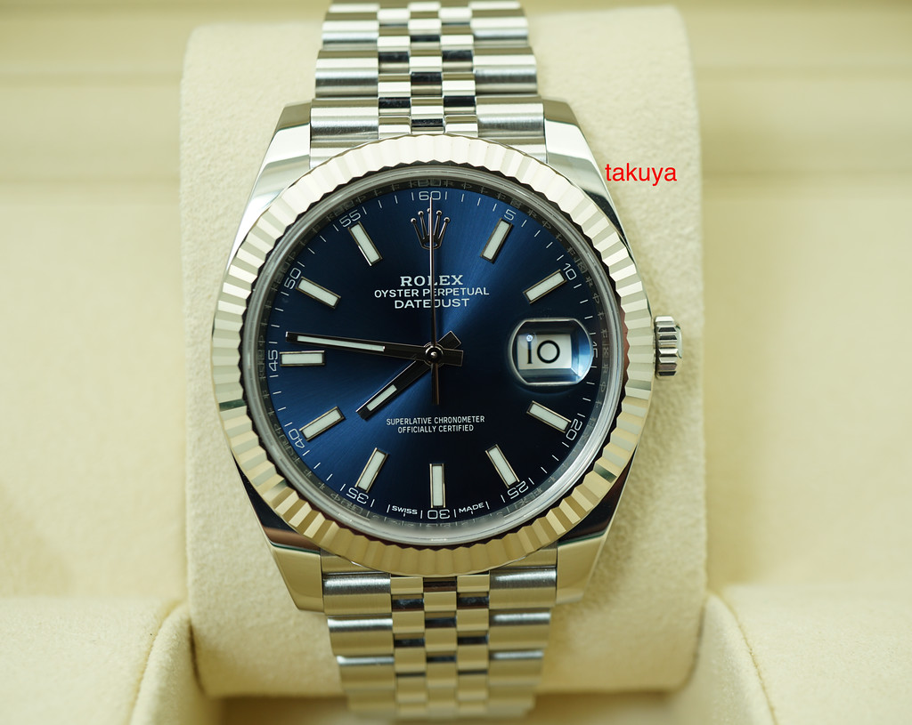 Rolex 126334 DATEJUST 41 FLUTED BEZEL BLUE STICK DIAL JUBILEE BAND FULL ...