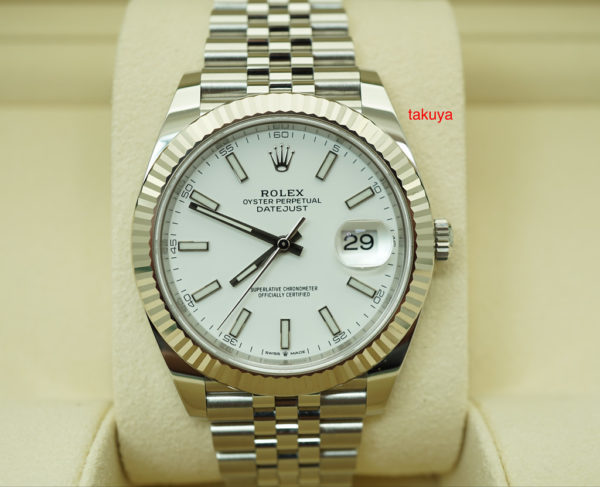 Rolex 126334 DATEJUST 41 FLUTED BEZEL WHITE STICK DIAL JUBILEE 2020 WARRANTY