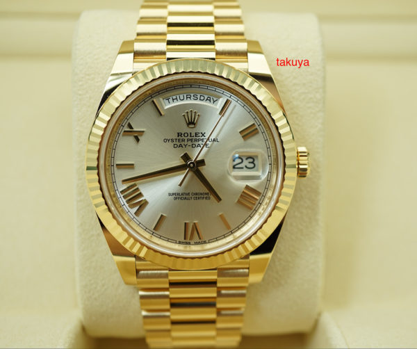 Rolex 228238 DAY DATE 40MM YELLOW GOLD ROMAN SILVER DIAL 2018 WARRANTY FULL SET