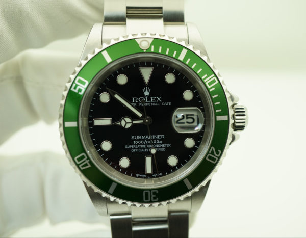 Rolex 16610LV KERMIT GREEN SUBMARINER FLAT 4 MARK 1 DIAL F SERIAL 2003 FULL SET