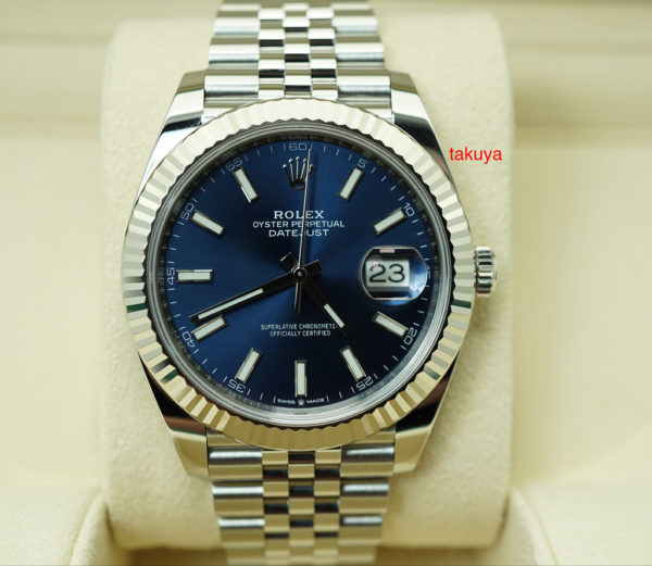 Rolex 126334 DATEJUST 41 FLUTED BEZEL BLUE STICK DIAL JUBILEE BAND 2019 FULL SET