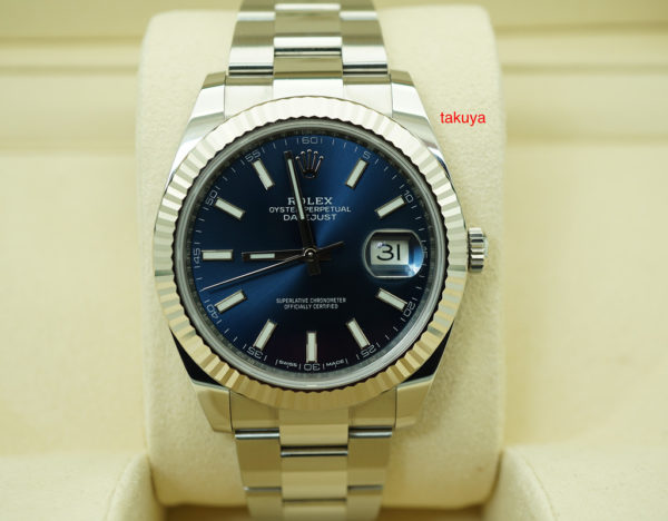 Rolex 126334 DATEJUST 41 FLUTED BEZEL BLUE STICK DIAL OYSTER 2019 FULL SET