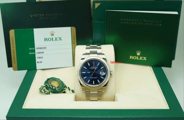 Rolex 126334 DATEJUST 41 FLUTED BEZEL BLUE STICK DIAL OYSTER 2019 FULL SET - Image 2