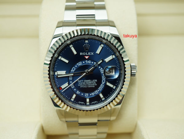 Rolex 326934 SKY-DWELLER STAINLESS STEEL BLUE DIAL 2019 WARRANTY FULL SET