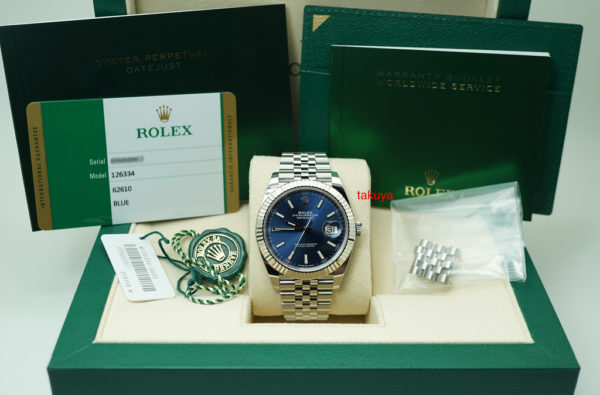 Rolex 126334 DATEJUST 41 FLUTED BEZEL BLUE STICK DIAL JUBILEE BAND 2019 FULL SET - Image 2