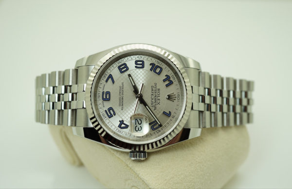 Rolex 116234 DATEJUST 36MM WHITE GOLD FLUTED BEZEL DECO DIAGONAL MOTIF ARABIC DIAL JUBILEE 2017 FULL SET - Image 9