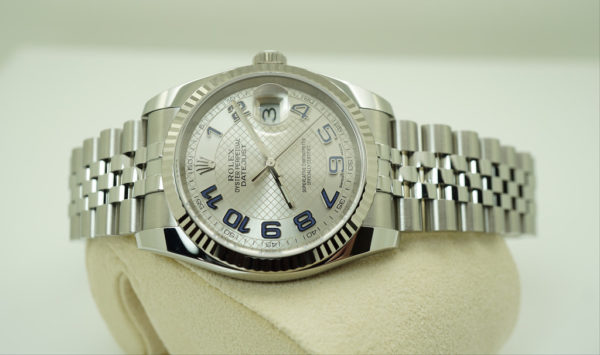 Rolex 116234 DATEJUST 36MM WHITE GOLD FLUTED BEZEL DECO DIAGONAL MOTIF ARABIC DIAL JUBILEE 2017 FULL SET - Image 10