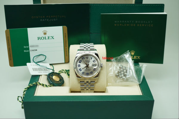Rolex 116234 DATEJUST 36MM WHITE GOLD FLUTED BEZEL DECO DIAGONAL MOTIF ARABIC DIAL JUBILEE 2017 FULL SET - Image 2