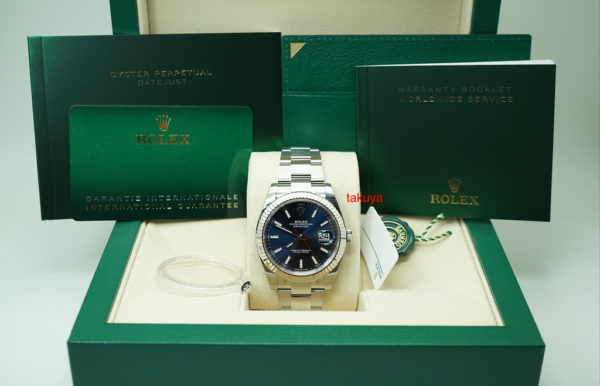BRAND NEW Rolex 126334 DATEJUST 41 FLUTED BEZEL BLUE STICK DIAL OYSTER 2020 FULL SET - Image 2