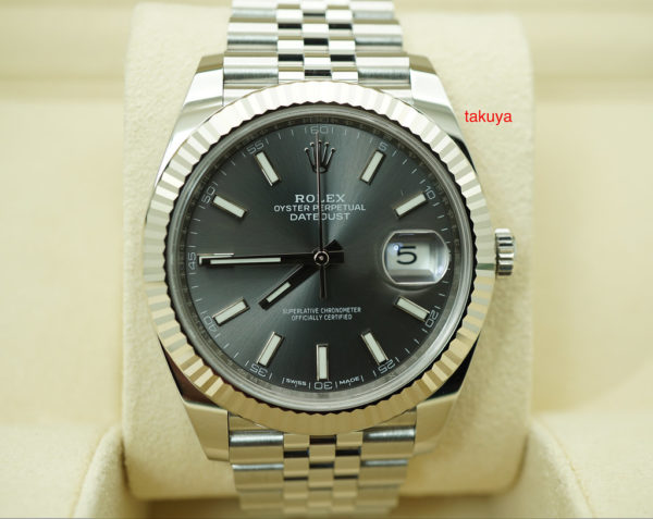 Rolex 126334 DATEJUST 41 FLUTED BEZEL DARK RHODIUM DIAL JUBILEE 2018 WARRANTY FULL SET