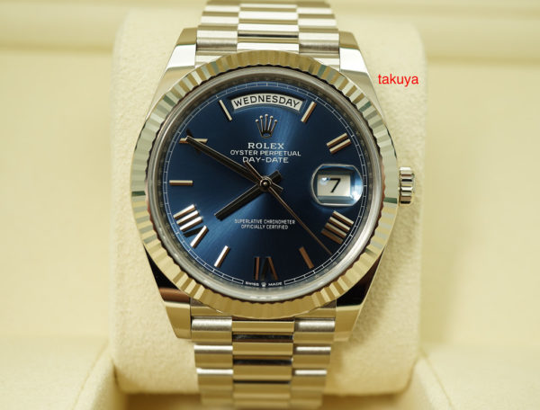 Rolex 228239 DAY DATE 40MM WHITE GOLD BLUE ROMAN DIAL 2019 WARRANTY FULL SET