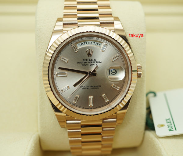 BRAND NEW Rolex 228235 DAY DATE 40 18K ROSE GOLD SUNDUST BAGUETTE DIAMOND DIAL 2020 FULL SET