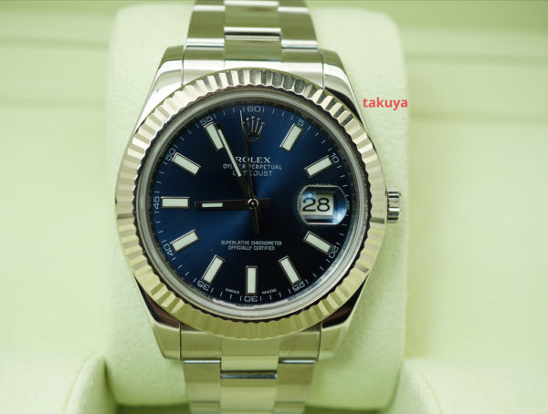 Rolex 116334 DATEJUST 2 FLUTED BEZEL BLUE STICKS DIAL RANDOM SERIAL FULL SET