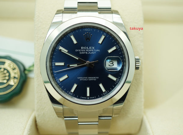 BRAND NEW Rolex 126300 DATEJUST 41 BLUE STICK DIAL OYSTER BAND 2020 FULL SET