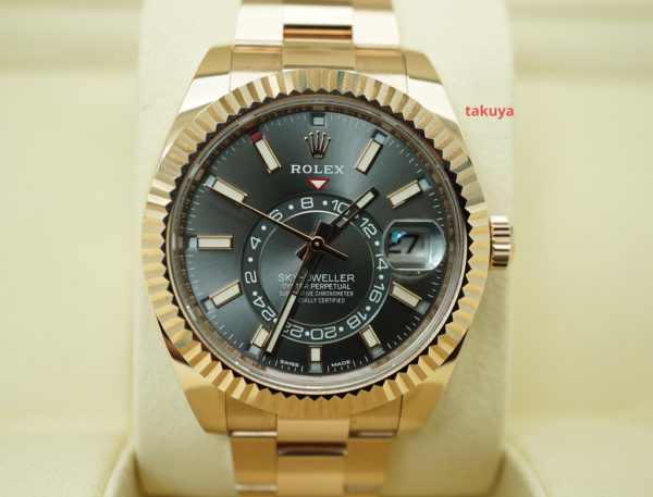 Rolex 326935 SKY-DWELLER 18K ROSE GOLD DARK RHODIUM DIAL 2020 WARRANTY FULL SET
