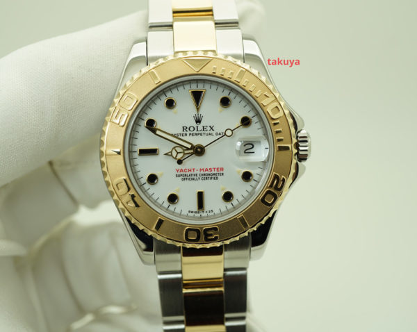 Rolex 68623 MIDSIZE YACHTMASTER 2 TONE 18K YG STEEL WHITE DIAL 35MM BOXES PAPERS