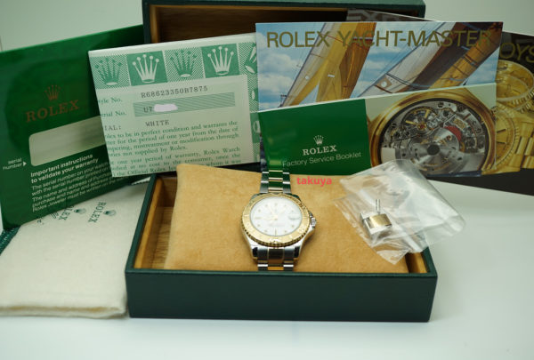 Rolex 68623 MIDSIZE YACHTMASTER 2 TONE 18K YG STEEL WHITE DIAL 35MM BOXES PAPERS - Image 2