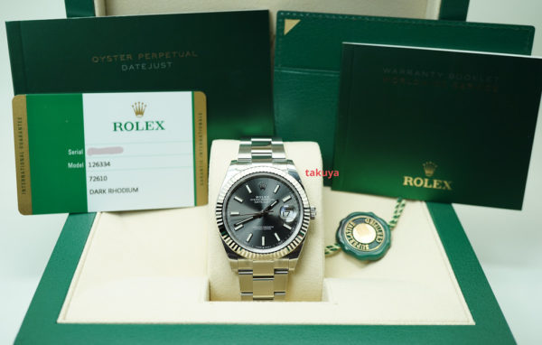 BRAND NEW Rolex 126334 DATEJUST 41 FLUTED BEZEL DARK RHODIUM DIAL OYSTER BAND 2020 FULL SET - Image 2