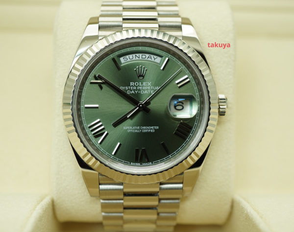 Rolex 228239 DAY DATE 18K WHITE GOLD OLIVE GREEN DIAL 40MM WARRANTY FULL SET