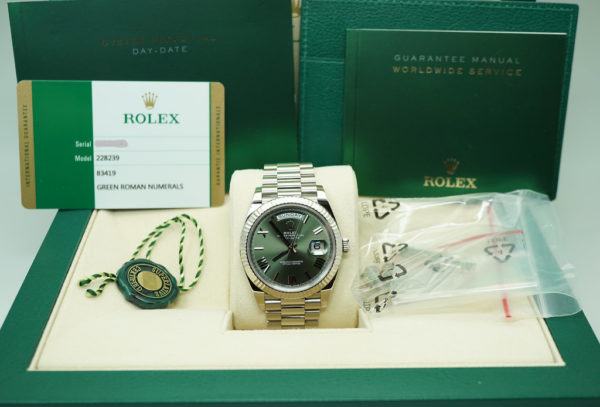 Rolex 228239 DAY DATE 18K WHITE GOLD OLIVE GREEN DIAL 40MM WARRANTY FULL SET - Image 2