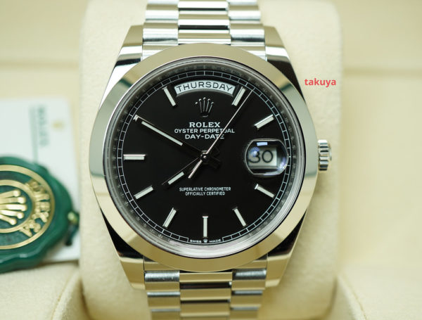 NEW Rolex 228206 PLATINUM DAY DATE BRIGHT BLACK STICK DIAL 40MM 2020 FULL SET