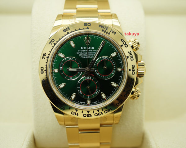 Rolex 116508 DAYTONA 18K YELLOW GOLD GREEN DIAL 2019 WARRANTY FULL SET