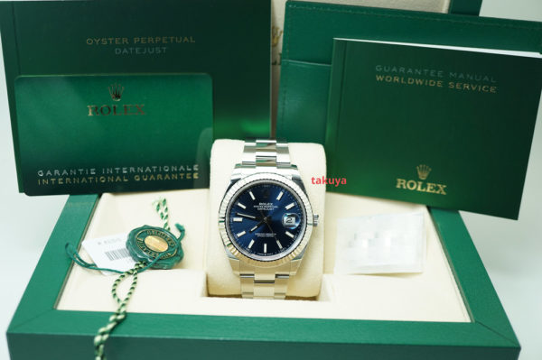 MINT Rolex 126334 DATEJUST 41 FLUTED BEZEL BLUE STICKS DIAL OYSTER 2020 FULL SET - Image 2