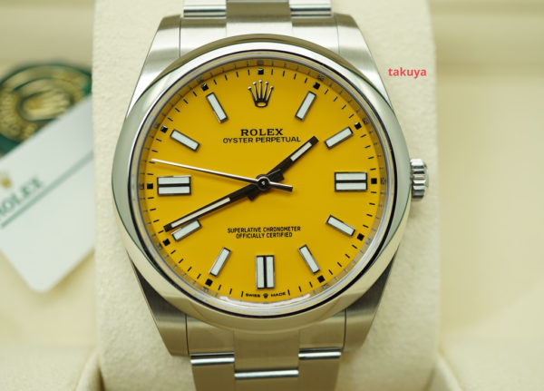 BRAND NEW Rolex 124300 OYSTER PERPETUAL YELLOW DIAL 41MM 2021 COMPLETE SET
