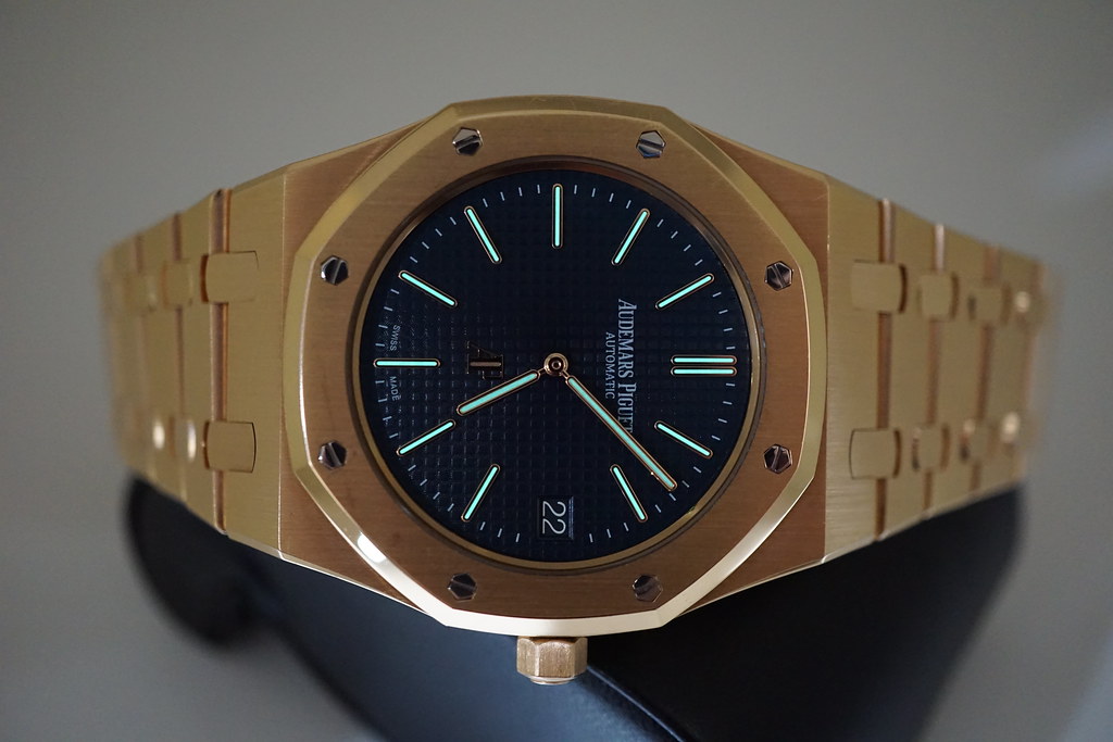 Audemars PIGUET ROYAL OAK JUMBO ROSE GOLD ULTRA THIN 15202OR BLUE DIAL ...