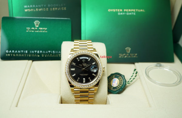 BRAND NEW Rolex 228348RBR DAY DATE 40 YELLOW GOLD DIAMOND BEZEL BAGUETTE DIAL 2021 FULL SET - Image 2