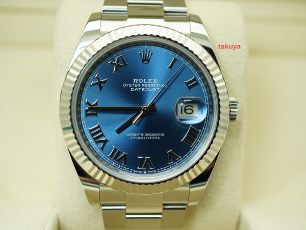 Rolex 126334 DATEJUST 41 FLUTED BEZEL AZZURRO BLUE ROMAN DIAL 2019 FULL SET