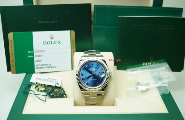 Rolex 126334 DATEJUST 41 FLUTED BEZEL AZZURRO BLUE ROMAN DIAL 2019 FULL SET - Image 2