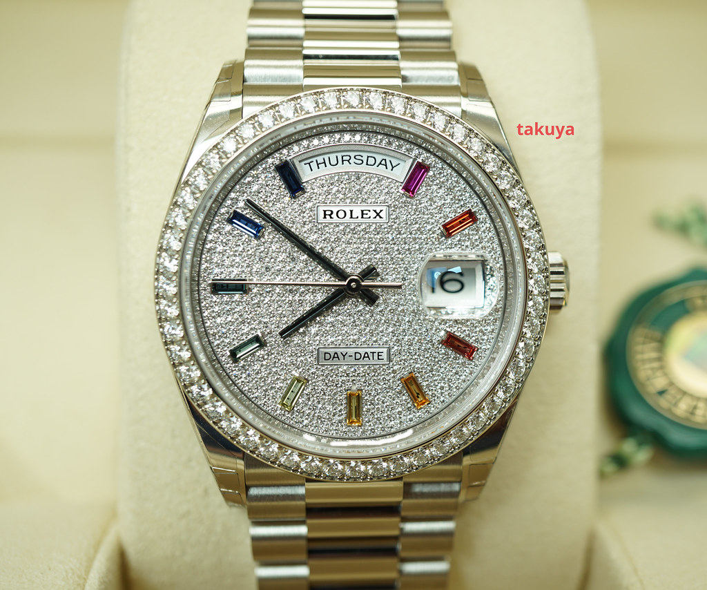 BRAND NEW Rolex 128349RBR DAY DATE WHITE GOLD DIAMOND BEZEL DIAMOND ...