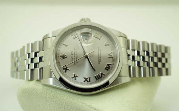 Rolex 16200 DATEJUST 36MM STAINLESS STEEL RHODIUM ROMAN DIAL JUBILEE FULL SET - Image 11
