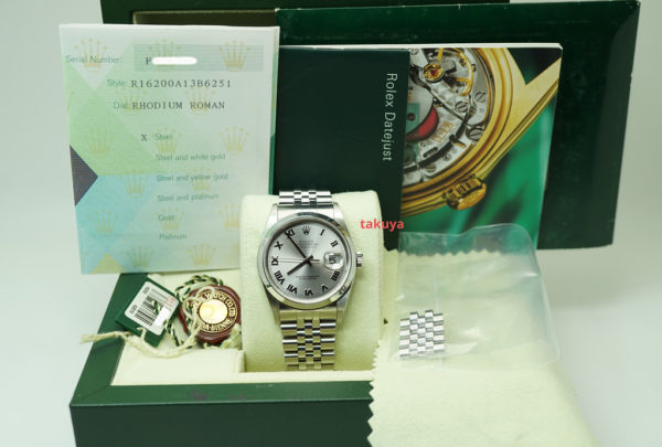 Rolex 16200 DATEJUST 36MM STAINLESS STEEL RHODIUM ROMAN DIAL JUBILEE FULL SET - Image 2
