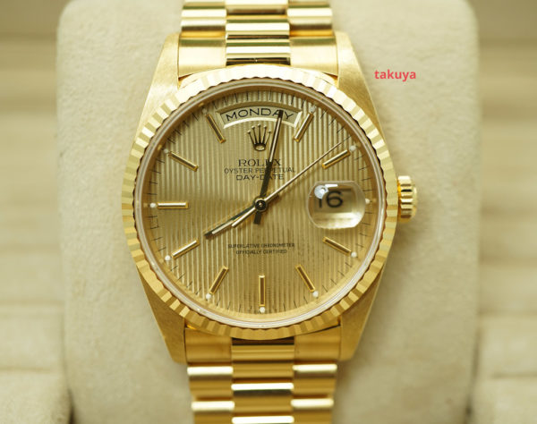 Rolex 18238 DAY-DATE PRESIDENT 18K YG DOUBLE QUICK SET CHAMPAGNE TAPESTRY DIAL FULL SET