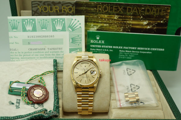 Rolex 18238 DAY-DATE PRESIDENT 18K YG DOUBLE QUICK SET CHAMPAGNE TAPESTRY DIAL FULL SET - Image 2