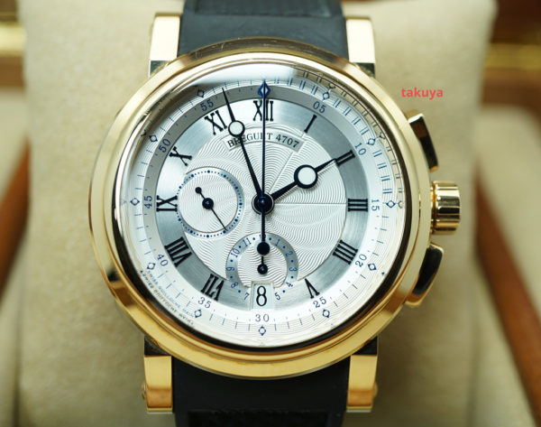 Breguet MARINE CHRONOGRAPH 5827 YELLOW GOLD SILVER DIAL 42MM FULL SET